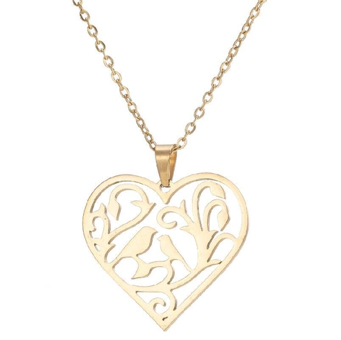 Collana Pendente Cuore Uccello Ramo Acciaio Inossidabile Traforato Gioielli Di Moda Minimalisti Per Donne