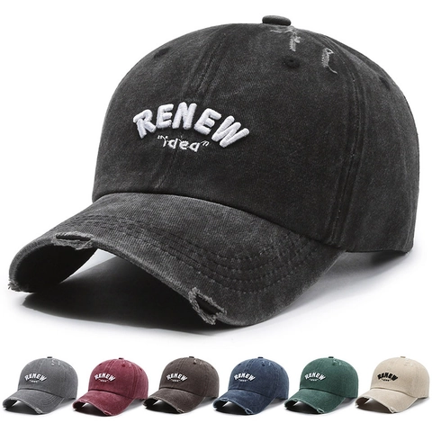 Washed Cotton Baseball Cap Distressed Retro Tattered Embroidered Adjustable Vintage Sun Hat For Men Women Streetwear
