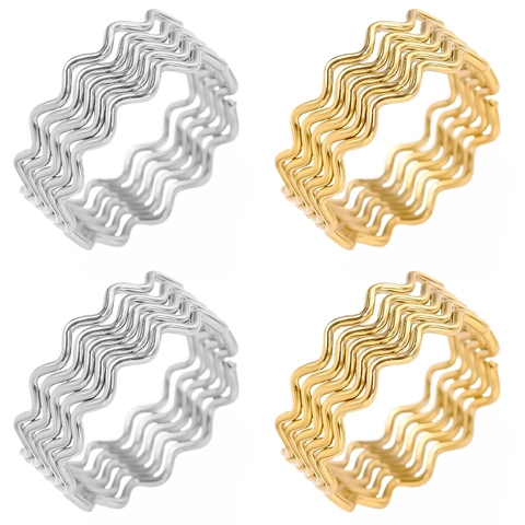 Wavy Ring 304 Stainless Steel 18K Gold Plated Geometric Zigzag Polished Minimalist Ins Style Unisex Jewelry