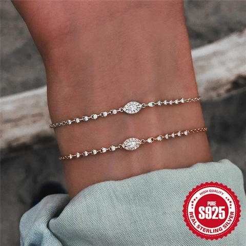 Evil Eye Bracelet 925 Sterling Silver Marquise Zirconia Sparkly Dainty Adjustable Link Chain Elegant Jewelry For Women