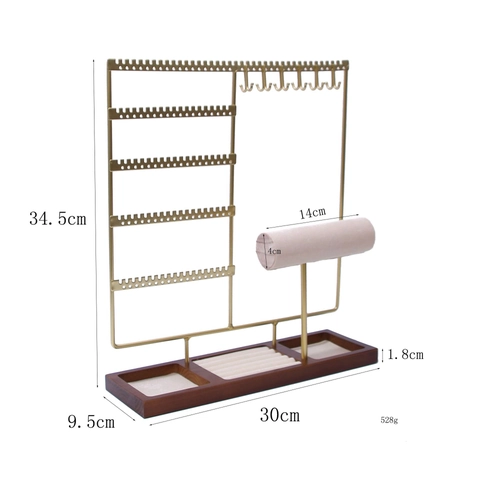 Jewelry Display Stand Organizer Metal Frame Wood Base Multi Tier Holder For Earrings Necklaces Bracelets Rings