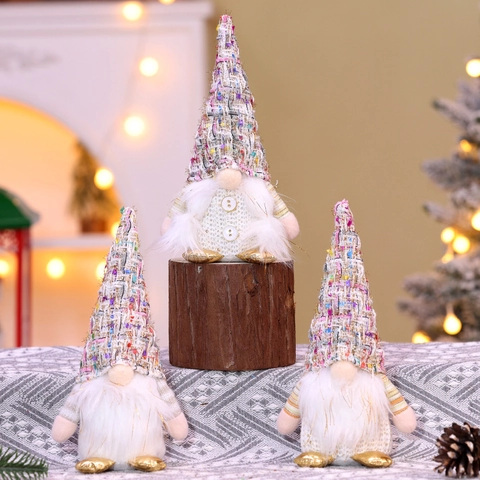 Gnome De Noël Décoration En Peluche Poupée Nain Sans Visage Fait Main Tomte Nordique Tissu Tricot Tweed Décor De Fête