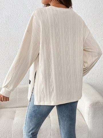 Pull En Maille Torsadée De Maternité Manches Longues Col Rond Fente Latérale Décontracté Pour Femmes Enceintes