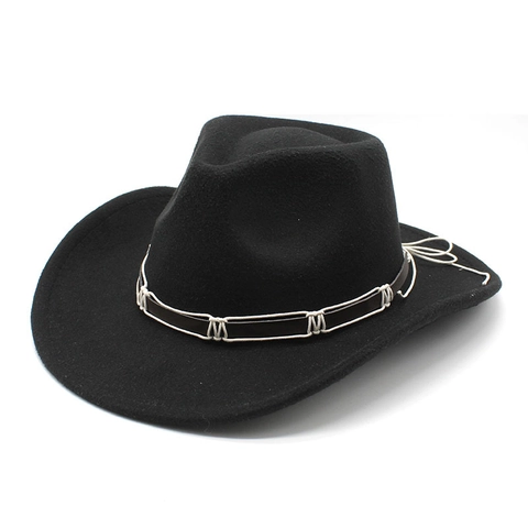 Western Cowboy Hat Wide Brim Wool Felt Fedora Vintage Sun Protection Outdoor Jazz Hat For Men Women