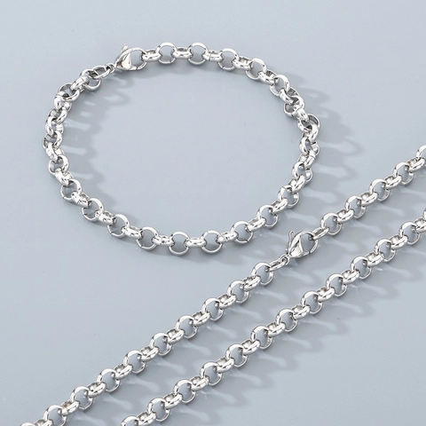 Minimalist Round Link Chain Necklace And Bracelet Stainless Steel Unisex Jewelry Punk Style Polished Curb Chain Accessory