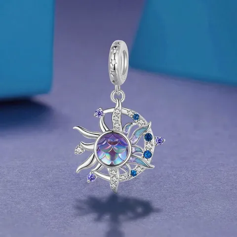 925 Sterling Silver Magic Sun And Moon Pendant Synthetic Resin Inlaid Rhinestone DIY Charm Bead For Women Jewelry Making