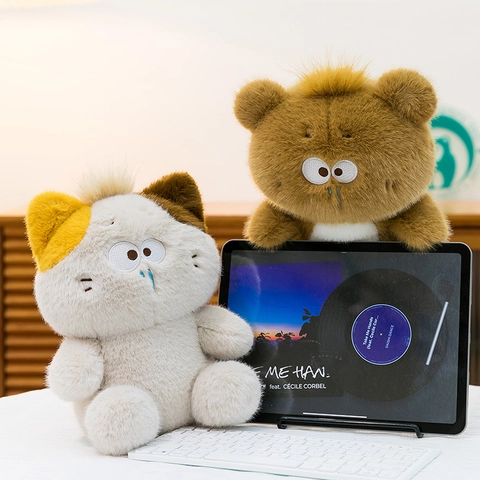 Kawaii Runny Nose Animal Plush Toy Soft Stuffed Cat Bear Fox Tortoise Doll Adorable Room Decor Desktop Ornament
