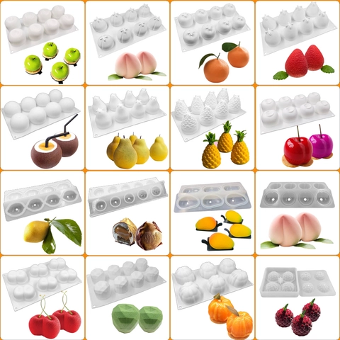 3D Fruit Shape Silicone Mousse Cake Mold DIY Baking Tools For French Dessert Chocolate Jelly Handmade Soap Candle White