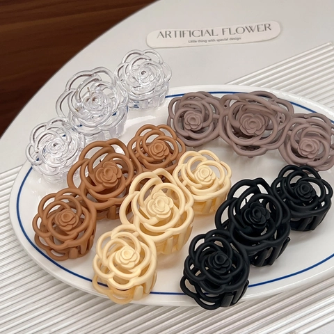 Eleganter Hohlrosenblüten Haarklammer Matte Kunststoff Shark Clip Für Frauen Großer Haarschmuck Koreanischer Stil