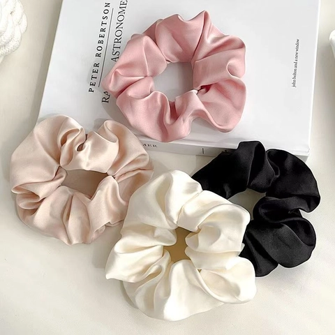Satin Scrunchies Imitation Satin Elastic Hair Ties Solid Color Pleated Hairbands Elegant French Style Hair Accessories Women
