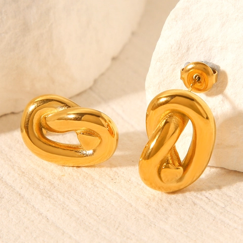 Verdrehte Geometrische Ovale Kettenohrstecker 18 Karat Vergoldeter Edelstahl Minimalistischer Moderner Damenschmuck
