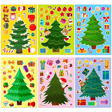 Pegatinas DIY De Árbol De Navidad Decorativas Juego De Rompecabezas De Fiesta Patrón De Dibujos Animados Material PP Impermeable