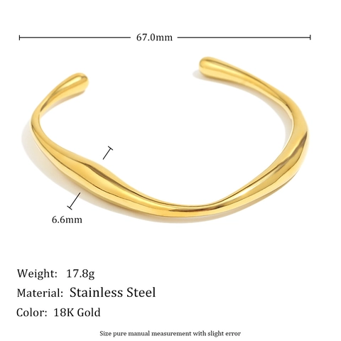 Bracciale Rigido Torsione Irregolare In Acciaio Inossidabile Placcato Oro 18K Stile Metallo Liquido Minimalista Gioielli Polsino Aperto