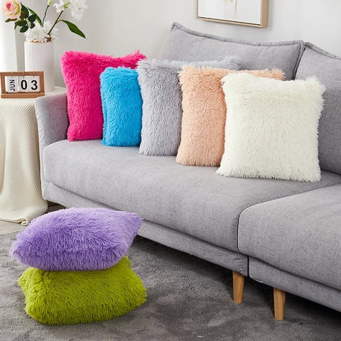 Shaggy Langharige Pluche Kussenhoes Zacht Kunstbont Decoratieve Kussensloop Effen Kleur Voor Sofa Bed Huis