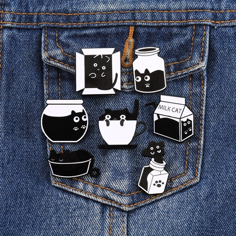 Lindo Dibujo Animado Creativo Gato Negro Líquido Broche de Esmalte de Aleación de Zinc Divertido Insignia de Metal Animal para Accesorios de Mochila de Ropa