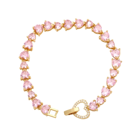 Elegante Bracciale a Cuore in Rame Con Zirconia Colorata Placcato Oro 18K Gioielli di Moda Vintage per Donna Regalo Festa