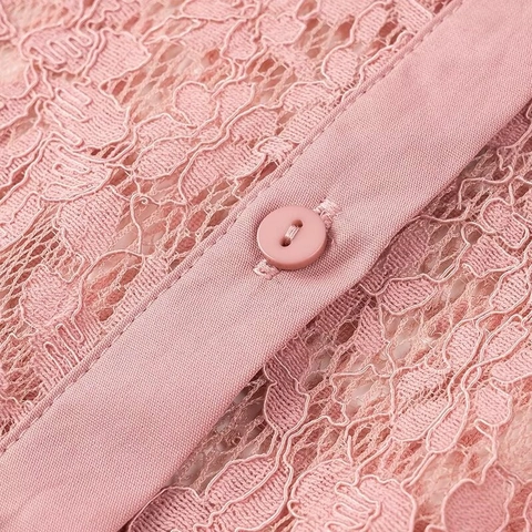 Camicetta Sexy In Pizzo Da Donna Trasparente Floreale Manica Lunga Colletto Rovesciato Camicia Elegante