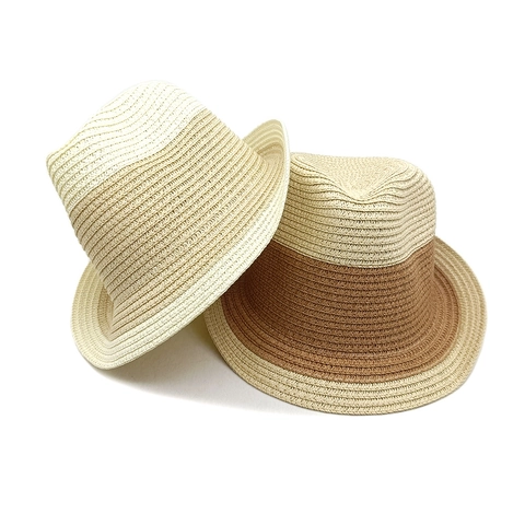 Summer Fashion Color Block Straw Fedora Hat For Men Women Outdoor Sun Protection Beach Travel Jazz Hat