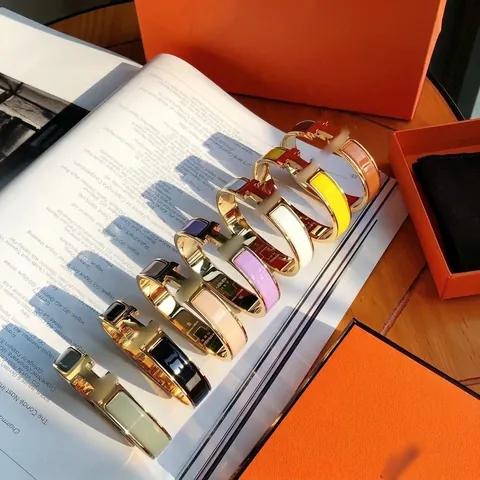 Bracciale Rigido Con Fibbia Lettera H Smalto Acciaio Al Titanio Placcato Oro Gioielli Di Lusso Moda Per Donna Uomo