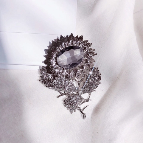 Spilla Girasole Vintage Grande Cristallo Strass Lega Corsage Floreale Per Donne Vestiti Cappello Elegante Gioielli Retrò