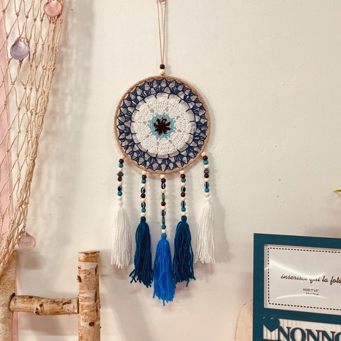 Handmade Evil Eye Dreamcatcher Bohemian Woven Cotton Wall Hanging Decoration With Tassel Wood Beads For Home Bedroom