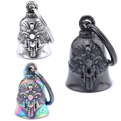 Colgante Campana Guardiana De Moto De Acero Inoxidable Con Alas Y Esqueleto Biker Punk Rock Collar Hombre Llavero