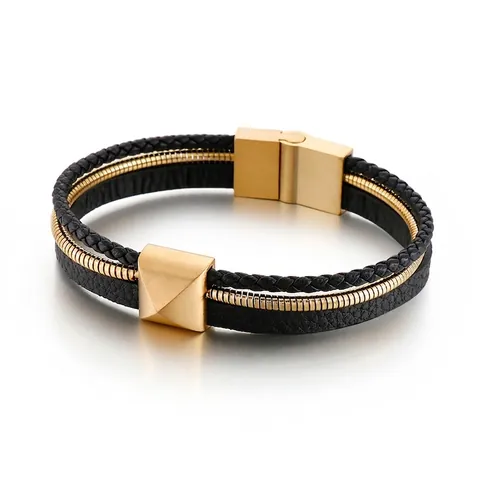 Bracciale In Pelle Intrecciata Multistrato Con Chiusura Magnetica In Acciaio Inossidabile Gioielli Punk Per Uomo