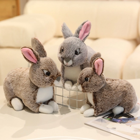 Realistisch Konijn Knuffel Simulatie Haas Knuffeldier Zachte Pop Voor Kinderen Cadeau Woondecoratie Grijs Bruin
