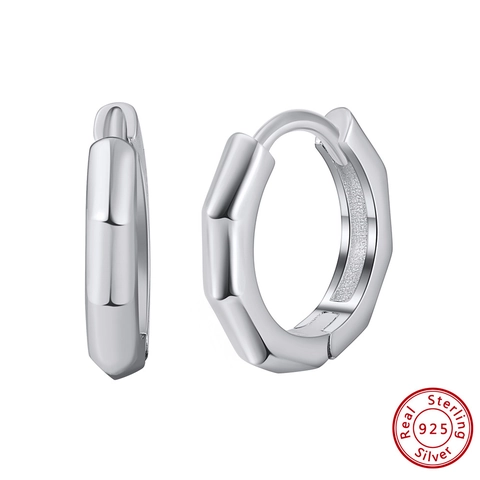 Orecchini a Cerchio Geometrici in Argento Sterling 925 Minimalisti per Donna Stile Bambù Sfaccettati Oro Argento Placcati Gioielli Regalo