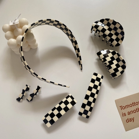 Checkerboard Hair Claw Clip Black White Acetate Hairpin Rectangular Shark Clip Retro Fashion For Women
