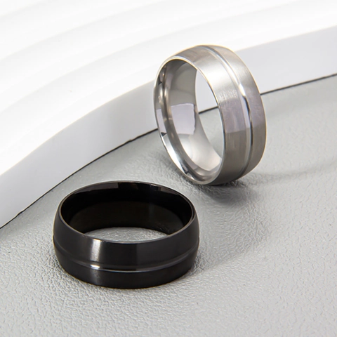 Stainless Steel Ring Men Women Matte Brushed Finish Groove Design Fashion Jewelry Simple Industrial Style