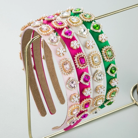 Cerchietto Stile Barocco Tessuto Satèn Imbottito Cristallo Perla Artificial Strass Elegante Vintage Accessori Capelli Per Donna