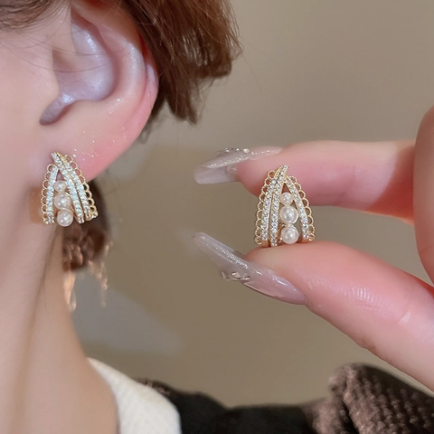 Vintage Französische Luxus Ohrstecker Kupfer Zirkonia Künstliche Perlenimitat Spitze 925 Sterling Silber Ohrringstecker Für Damen