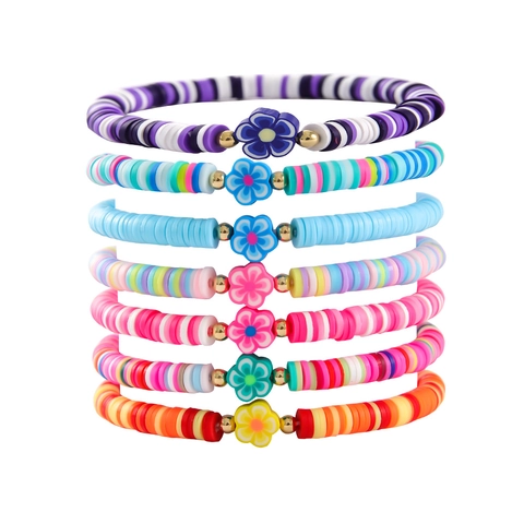 Pulseras Apilables De Cuentas Heishi De Arcilla Polimérica Con Dije De Flor De Aleación Joyería De Playa Bohemia Para Mujeres