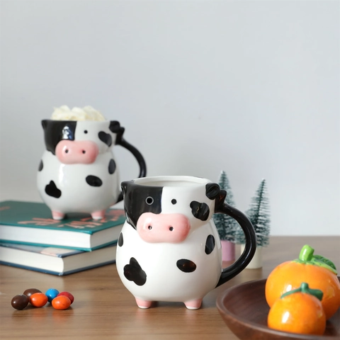 Cow Coffee Mug Ceramic 3D Animal Shape Cute Cartoon Novelty Drinkware For Office Home Women Gift