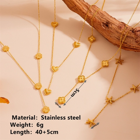 Stainless Steel Clover Starfish Heart Pendant Y-Shaped Tassel Necklace Gold Plated Fashion Jewelry For Women Elegant