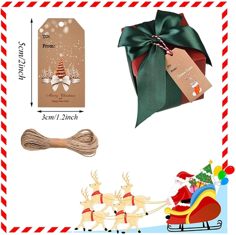 Etichette Regalo in Carta Kraft di Natale Con Corda di Canapa Renna Babbo Natale Etichette Appese per Feste Decorazione