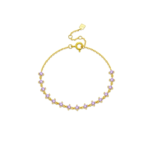 Bracciale In Argento Sterling 925 Zircone Viola Pietra Preziosa Rotonda Catena Regolabile Gioielli Di Moda Per Donna Matrimonio