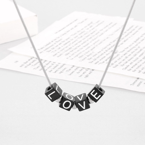 LOVE Letter Necklace Stainless Steel Square Cube Beads Minimalist Snake Chain Jewelry Gift For Couples Men Women