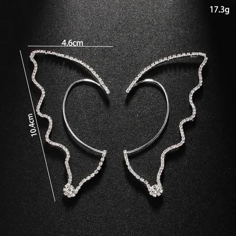 Butterfly Wings Ear Cuff Rhinestone Copper Non Pierced Earrings Elf Ear Hook Personality Jewelry For Women Gold Silver