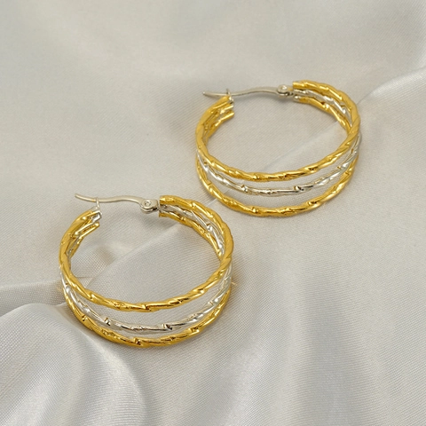 Twisted Multi Layer Hoop Earrings Stainless Steel 18K Gold Plated Two Tone Interwoven Design For Women Fashion Jewelry