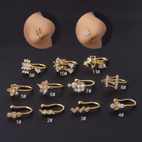 Zircon Non Piercing Nose Clip Copper Micro Pave Fake Nose Ring Fashion Body Jewelry For Women Girls