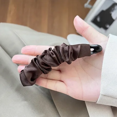 Banana Hair Clip Pleated Fabric Wrapped Satin Texture Ponytail Holder Large Elegant Accessory For Women