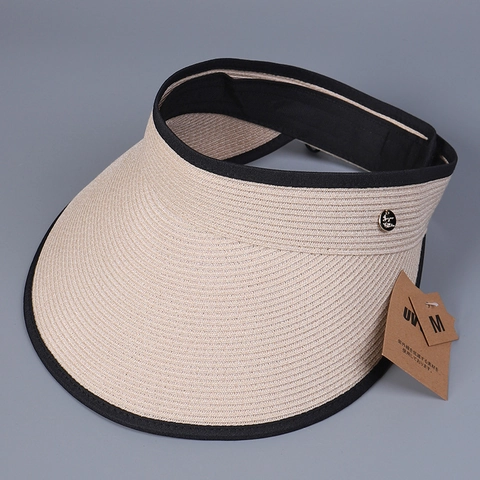 Women Summer Straw Visor Hat Foldable Wide Brim Sun Hat Paper Straw Roll Up Beach UV Protection Adjustable Magic Tape