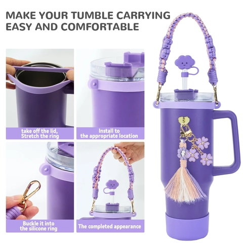 Braided Rope Strap Water Bottle Accessories Silicone Straw Cover Tassel Flower Charm Tumbler Decoration Aesthetic Handmade