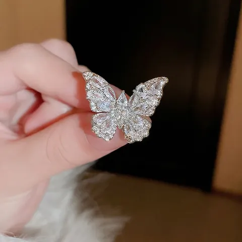 Butterfly Open Adjustable Ring Copper Cubic Zirconia Sparkling Elegant Trendy Luxe Hand Jewelry For Women