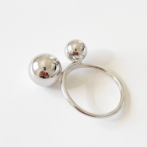 Anello Aperto In Argento Sterling 925 Doppia Sfera Geometrico Minimalista Gioielli Da Dito Regolabili Per Donna