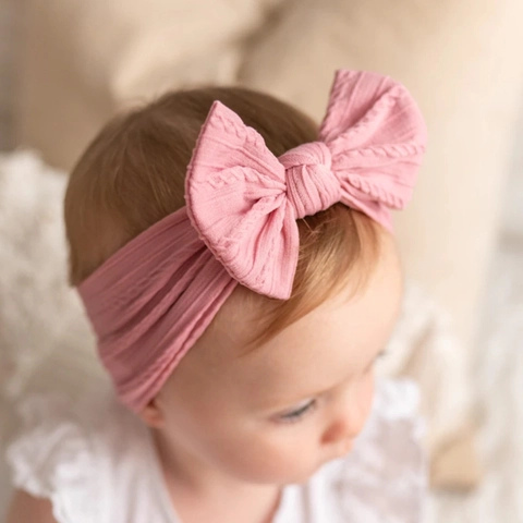 Baby Girls Cable Knit Headband With Oversized Bow Elastic Soft Nylon Hair Band For Infants Newborns Toddlers