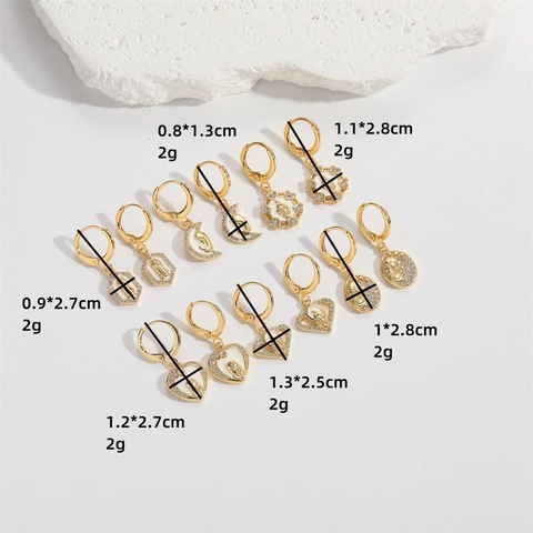 Ethnic Religious Style Mary Heart Drop Earrings Inlaid Zirconia Gold Plated Copper Geometric Dangle Jewelry For Women