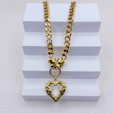 Edelstahl Herz Flügel Anhänger Halskette Und Ohrringe Set Mode Vergoldet Panzerkette Schmuck Für Damen Täglich Dating